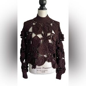 ZARA LIMITED EDITION CROCHET KNIT SWEATER WOOL BROWN Size S